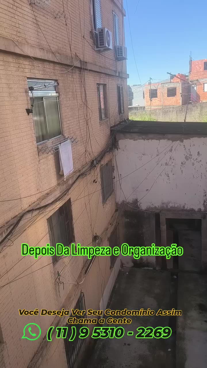 Fachada do condomínio limpa e organizada depois do serviço